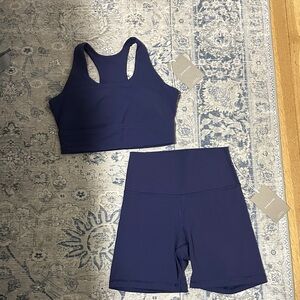 Everlane Ocean Blue Bike Shorts and Bra Set